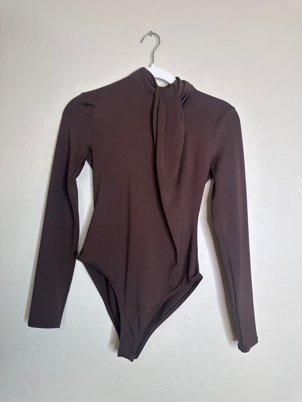 Zara Chocolate Brown Long Sleeve Twist Neck Bodysuit Small